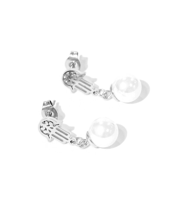 Pendientes mano de Fátima con perla colgante