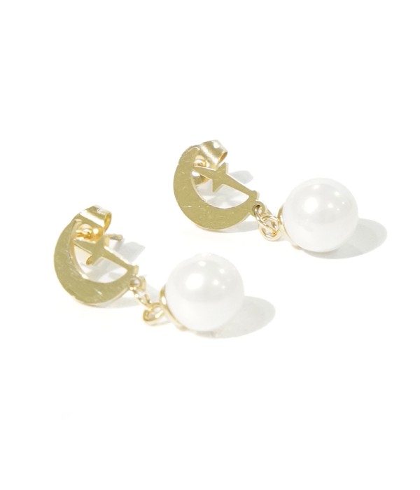 Pendientes luna creciente con cruz y perla