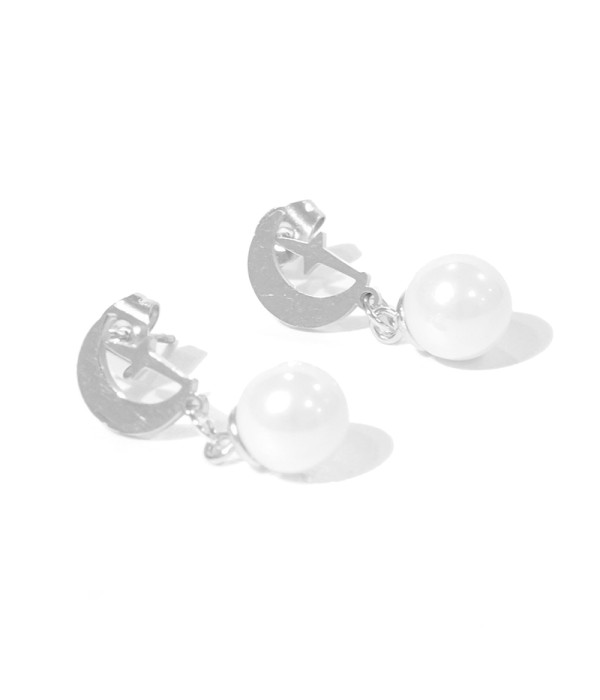 Pendientes luna creciente con cruz y perla
