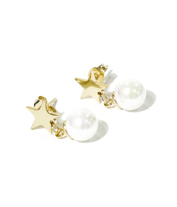 Pendientes estrella dorada con perla colgante