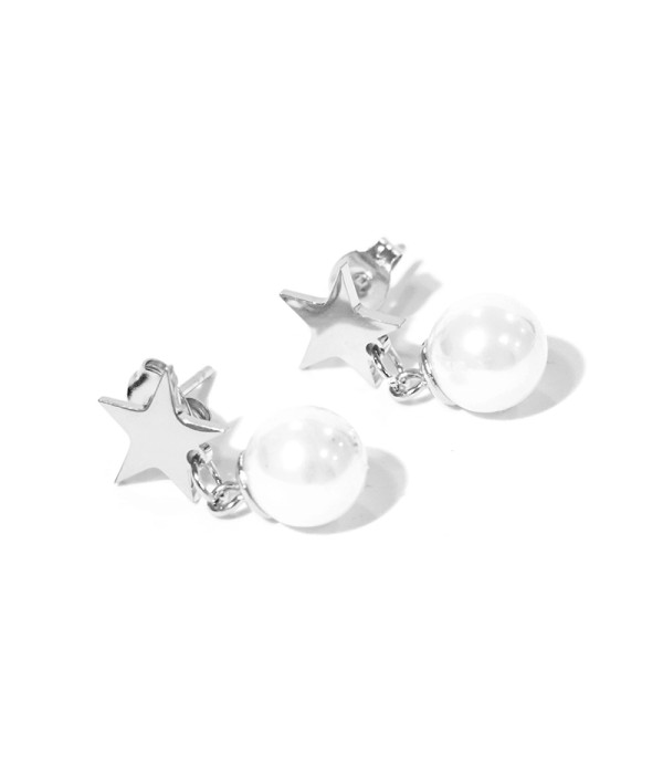 Pendientes estrella plateada con perla colgante