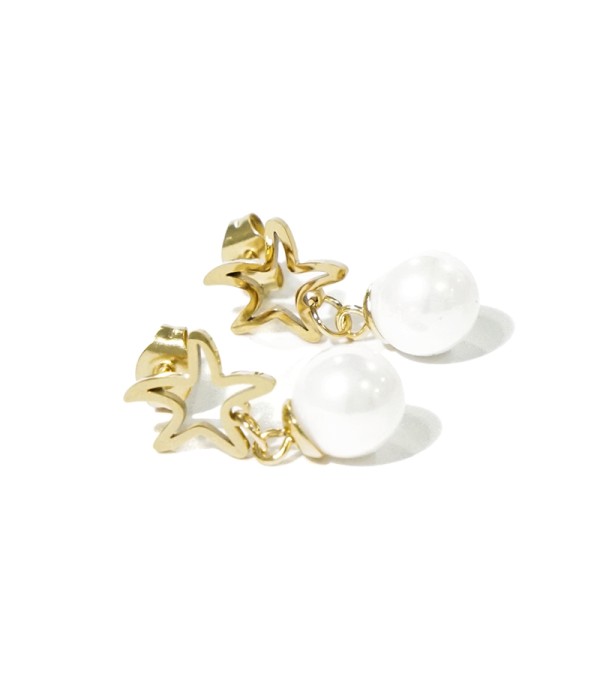 Pendientes de estrella de mar hueca dorada con perla