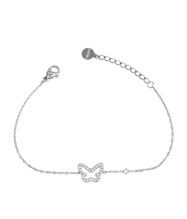 Pulsera plateada con mariposa de circonitas