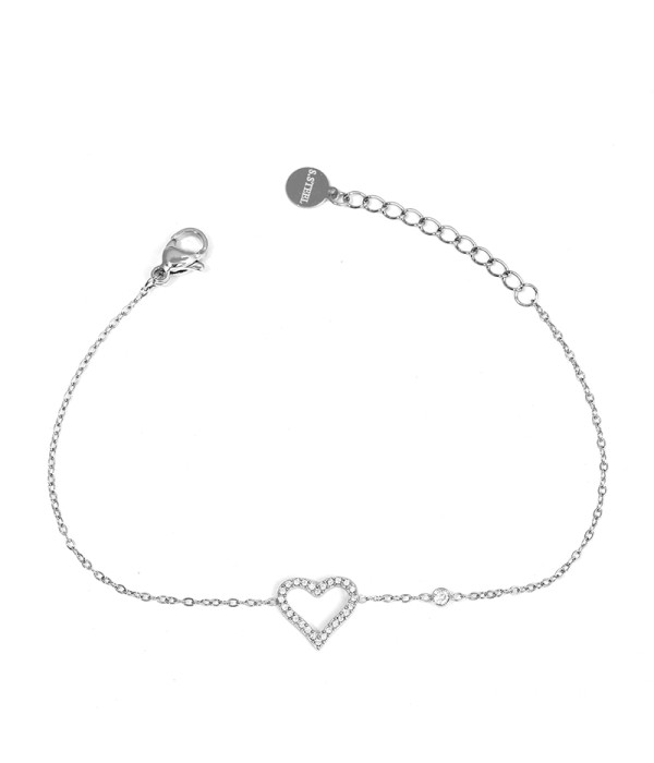 Pulsera plateada con corazón de circonitas