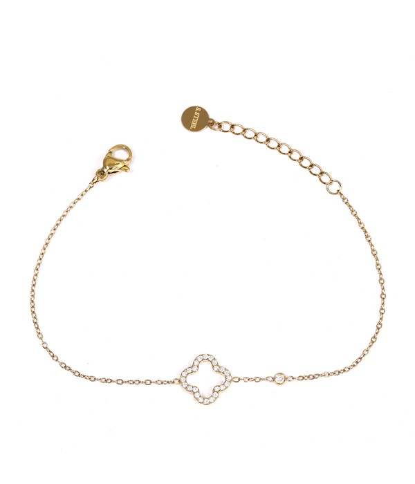 Pulsera dorada con trébol de circonitas