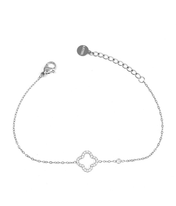 Pulsera plateada con trébol de circonitas