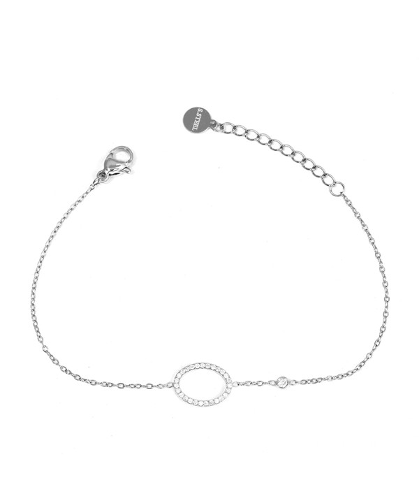 Pulsera plateada con elipse de circonitas