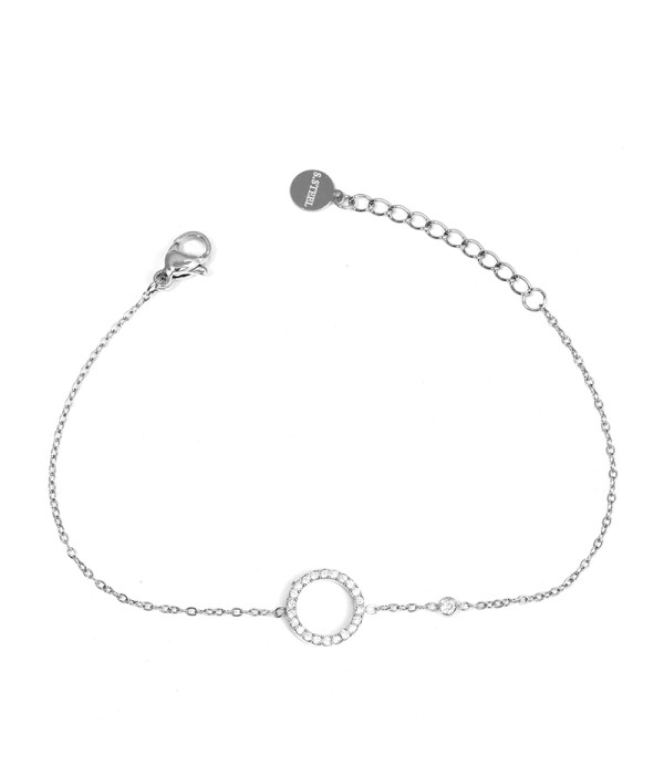 Pulsera plateada con círculo de circonitas