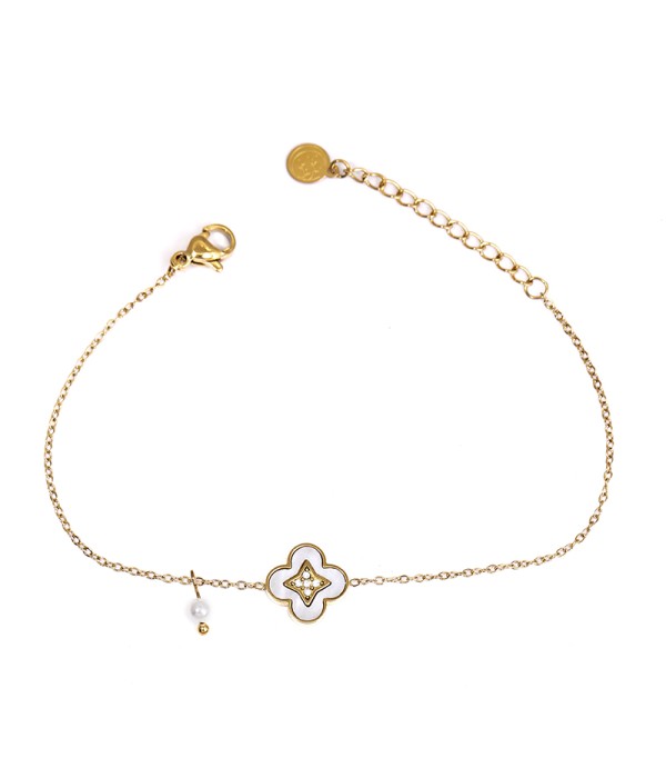 Pulsera trébol con nácar y circonitas