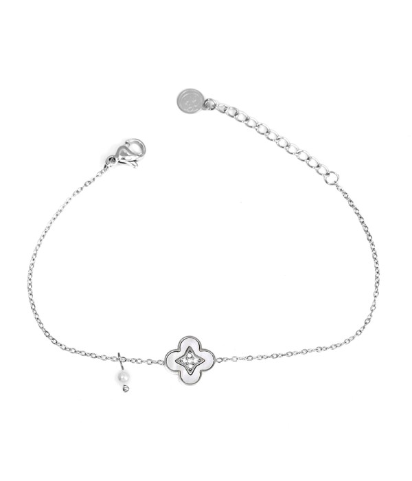 Pulsera trébol con nácar y circonitas
