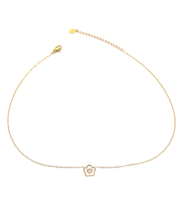 Collar flor dorada con circonita central