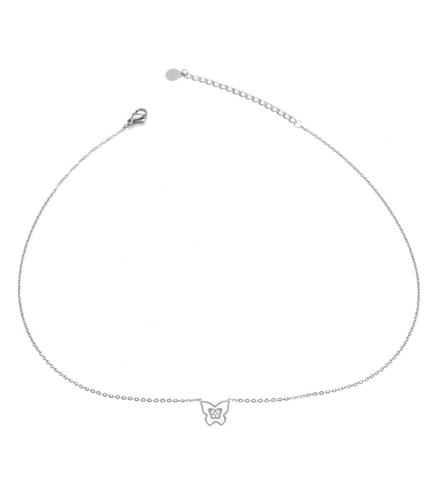 Collar mariposa plateada con circonitas