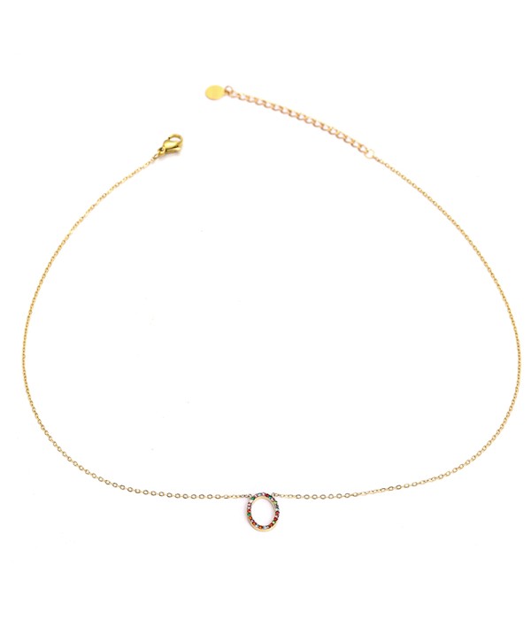 Collar dorado óvalo con circonitas multicolores