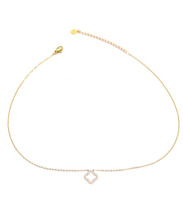 Collar dorado trébol con circonitas