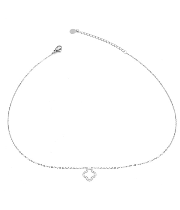 Collar plateado trébol con circonitas