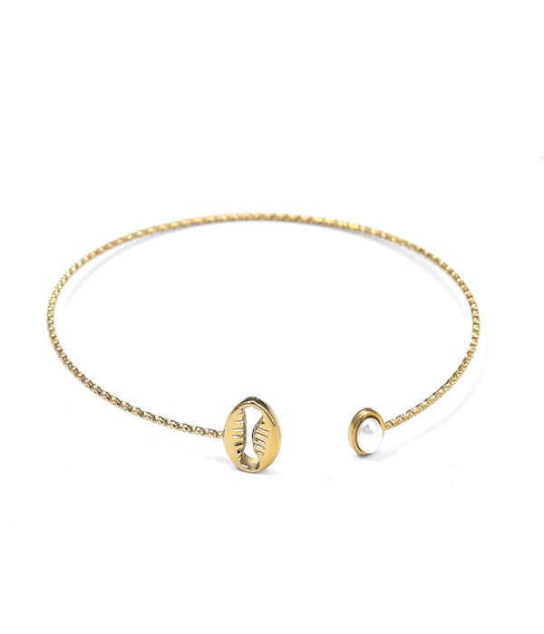 Pulsera rígida con grano de café y perla