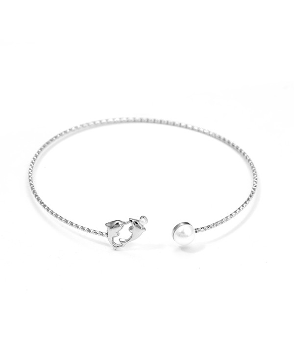 Pulsera rígida con delfines y perla