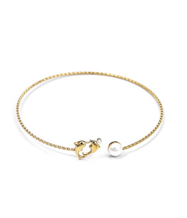 Pulsera rígida con delfines y perla