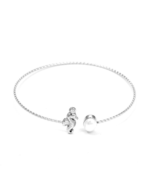 Pulsera rígida con caballito de mar y perla 2
