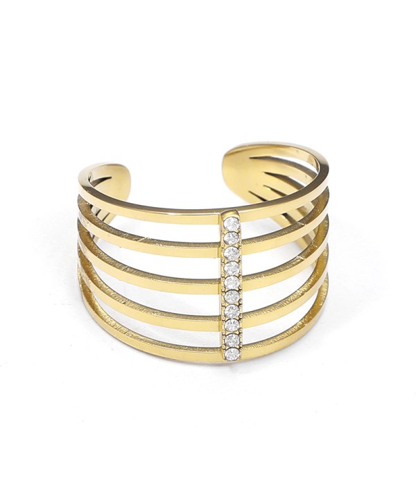 Anillo abierto con líneas y circonitas