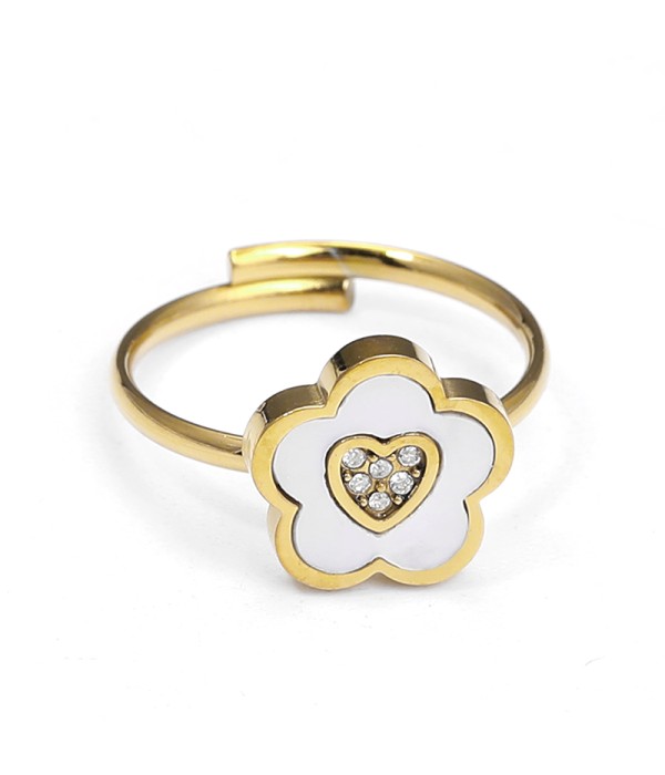 Anillo flor esmaltada con corazón de circonitas