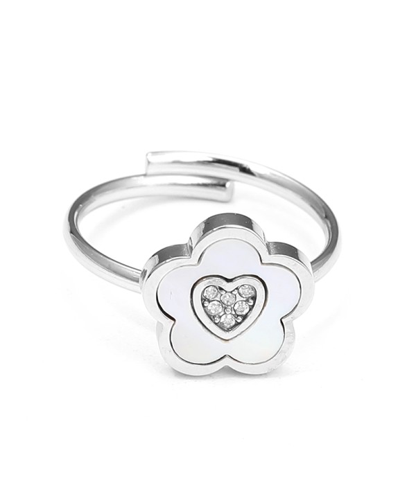 Anillo flor esmaltada con corazón de circonitas