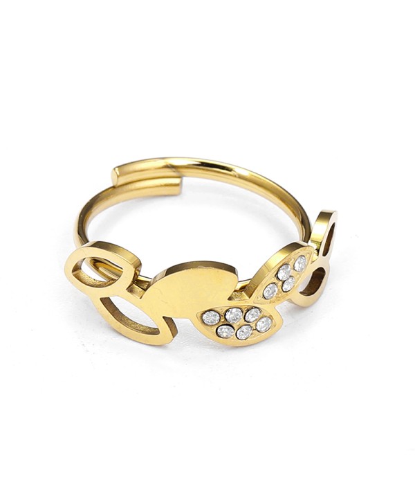 Anillo de hoja con circonitas