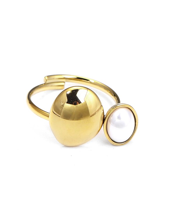 Anillo dorado abierto con perla y forma orgánica