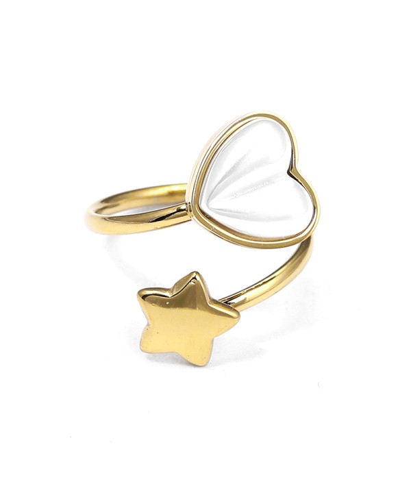 Anillo dorado abierto con corazón nácar y estrella