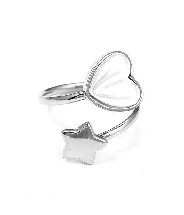 Anillo plateado abierto con corazón nácar y estrella