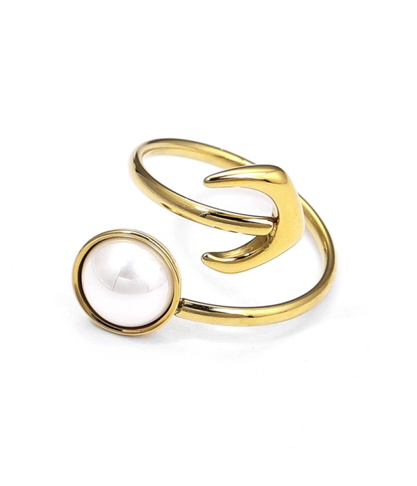 Anillo dorado abierto con ancla y perla