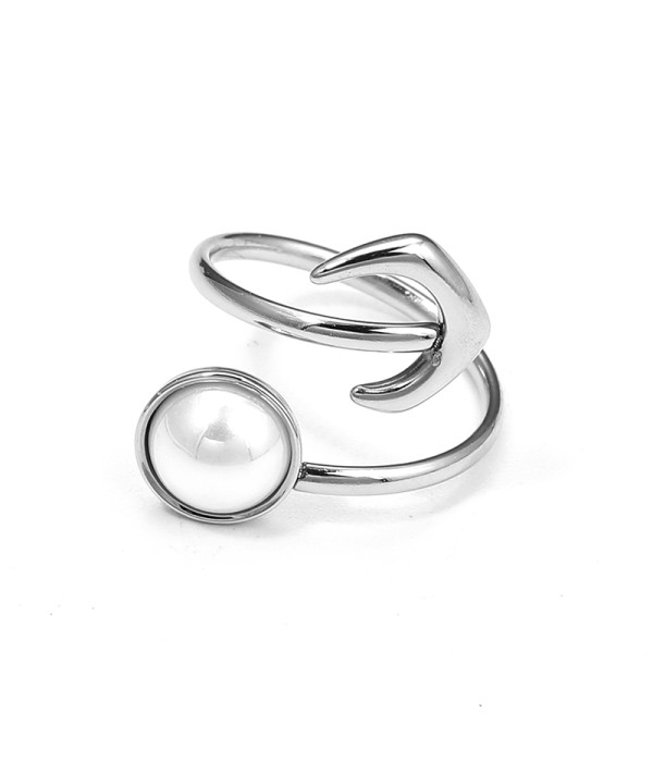 Anillo plateado abierto con ancla y perla