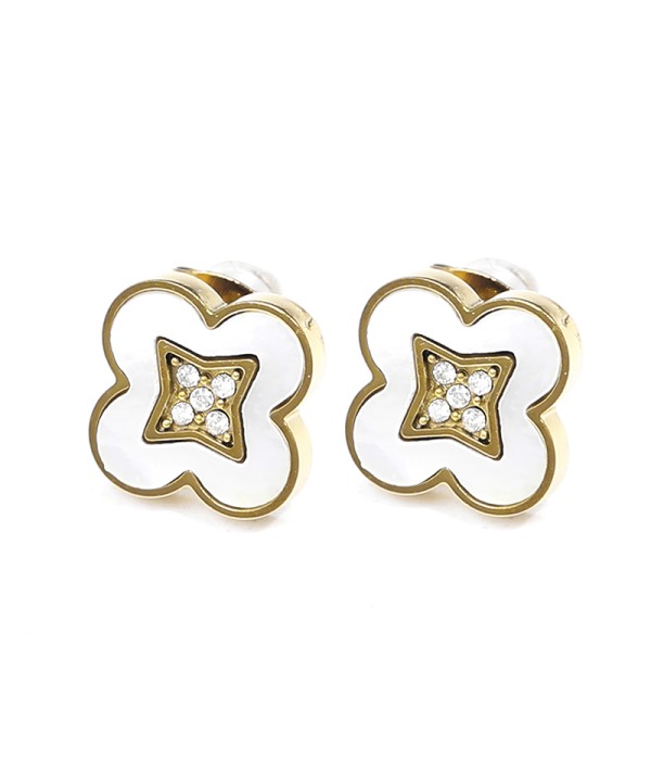 Pendientes de flor dorada con nácar y circonitas