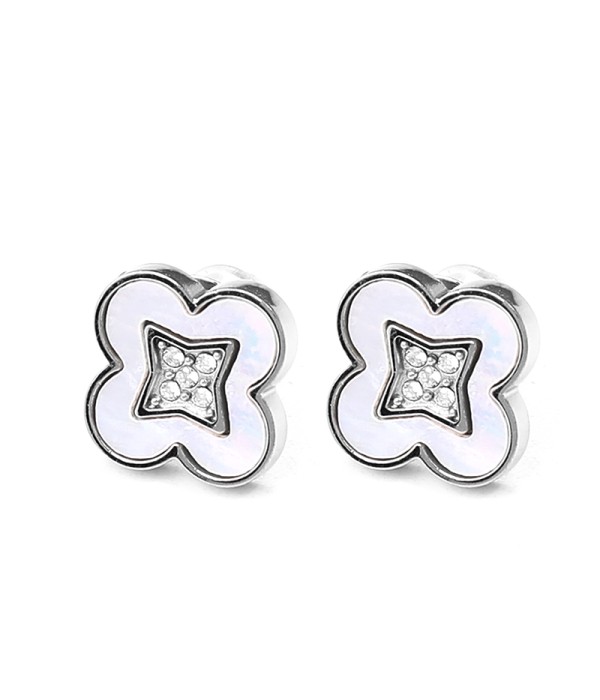 Pendientes de flor plateada con nácar y circonitas