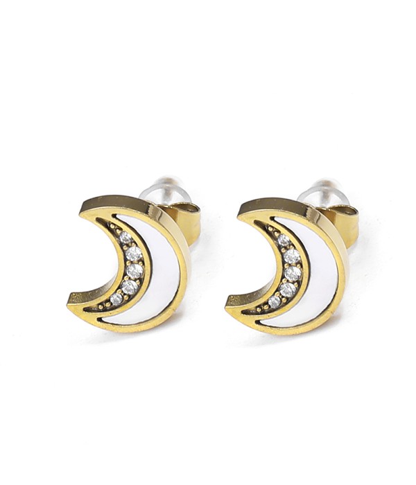 Pendientes luna dorada con nácar y circonitas