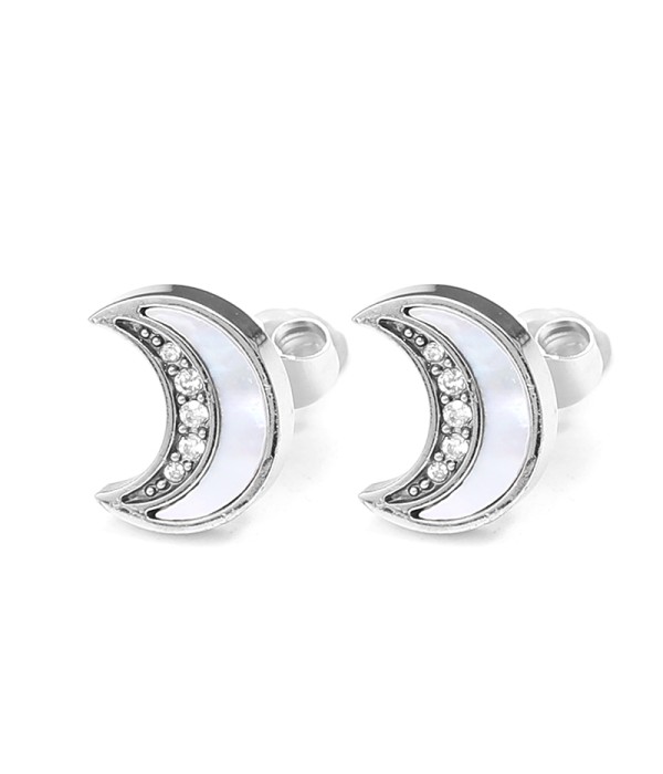 Pendientes luna plateada con nácar y circonitas
