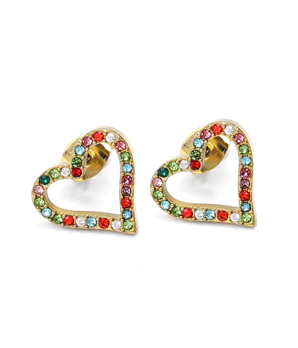 Pendientes corazón con circonitas multicolores
