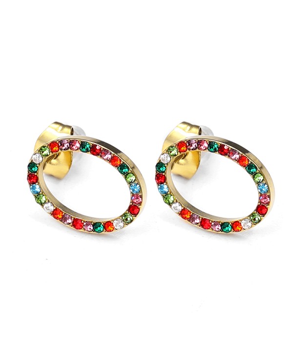 Pendientes ovalados con circonitas multicolores