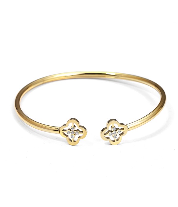 Pulsera rígida dorado abierto con flores caladas