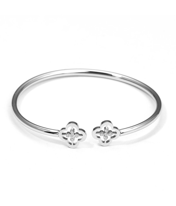 Pulsera rígida plateado abierto con flores caladas