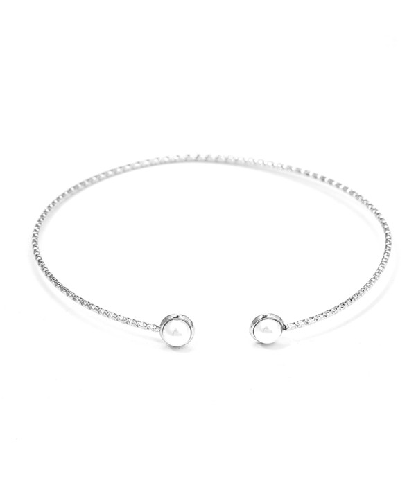 Pulsera rígida con perlas dobles y cadena fina