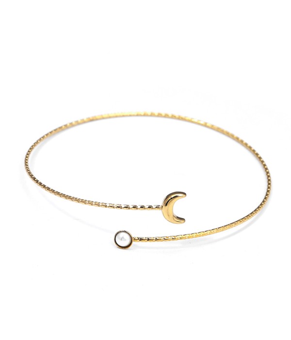 Pulsera rígida luna y perla minimalista