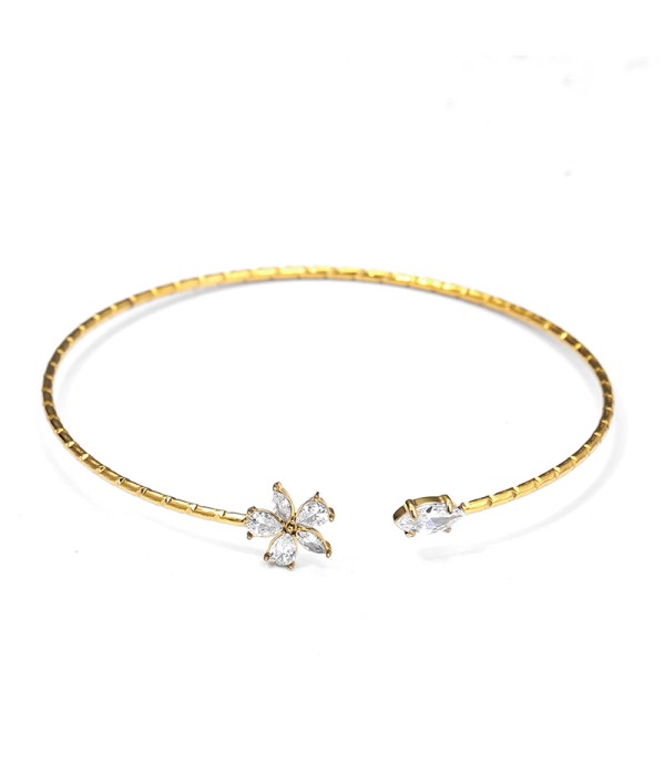 Pulsera rígida con flor de circonitas