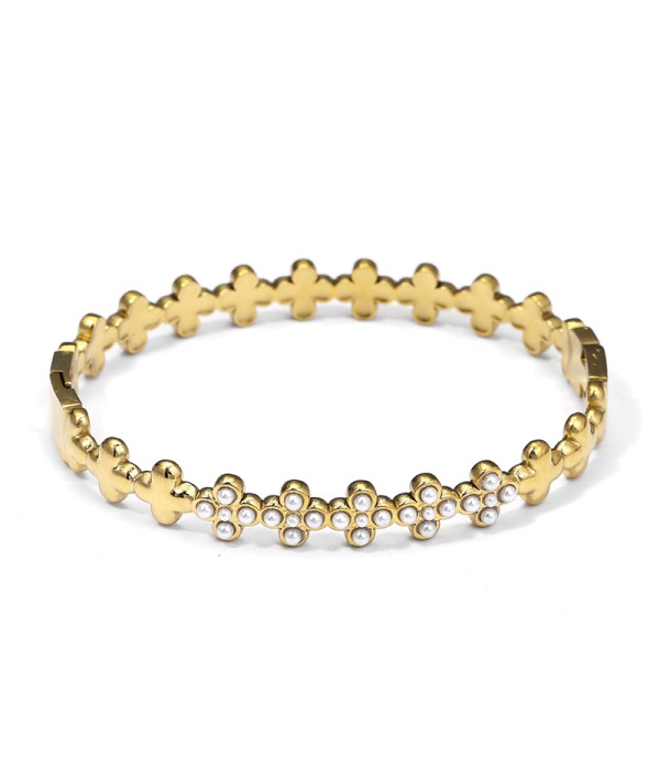 Pulsera rígida con flores de perlas incrustadas