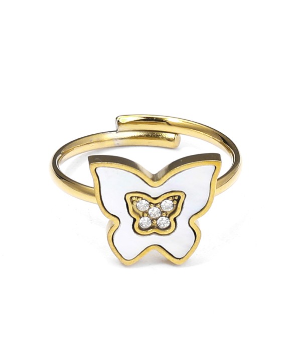 Anillo de mariposa con esmalte blanco y circonitas