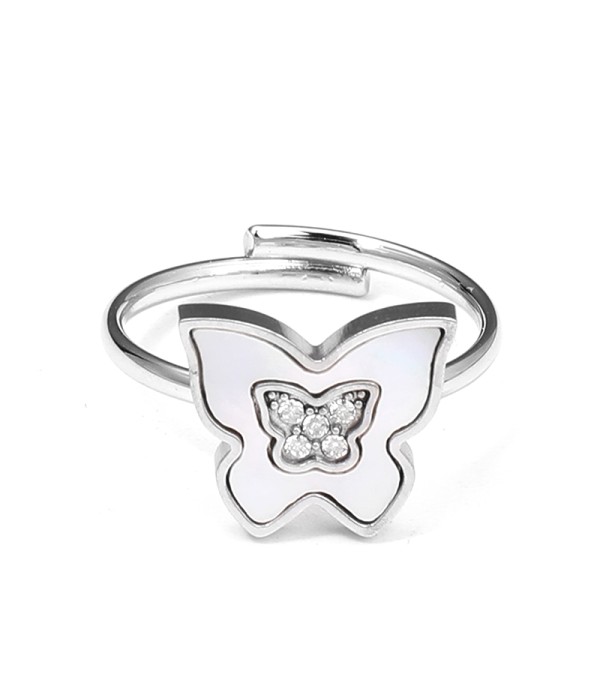 Anillo de mariposa con esmalte blanco y circonitas