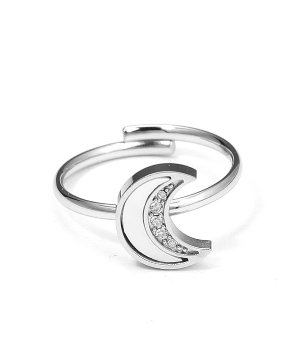Anillo de media luna con esmalte blanco y circonitas