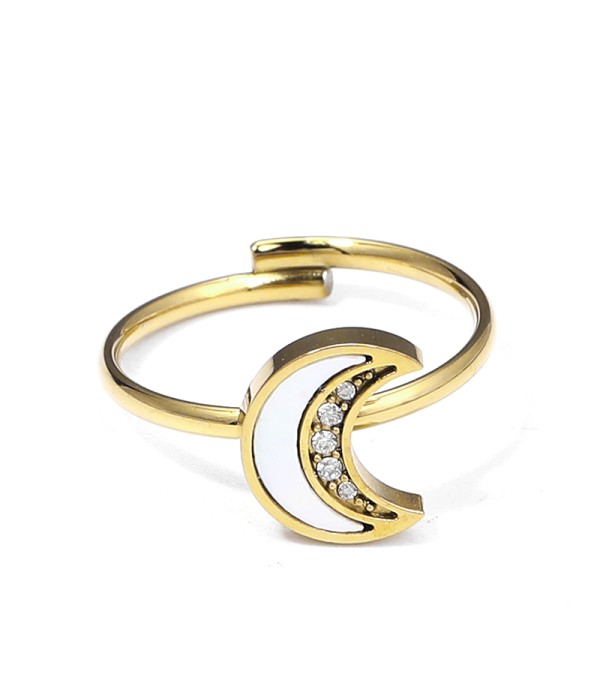 Anillo de media luna con esmalte blanco y circonitas