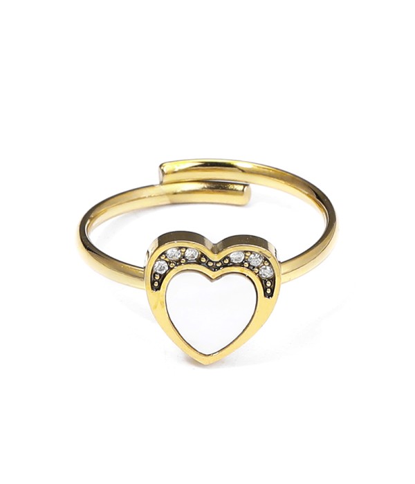 Anillo con corazón esmaltado y circonitas