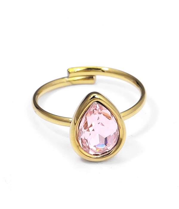 Anillo dorado de lágrima con cristal facetado